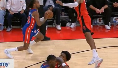 Jalen Duren was ejected from the Pistons' win over the Rockets for elbowing Amen Thompson