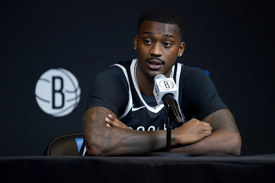 Dariq Whitehead #0 of the Brooklyn Nets speaks to the media during Brooklyn Nets Media Day at Brooklyn Nets HSS Training Center on September 23, 2025 in the Brooklyn borough of New York City. Getty Images