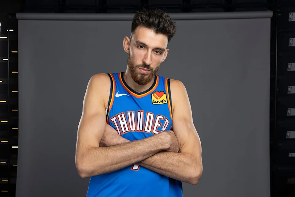 Sep 29, 2025; Oklahoma City, OK, USA; Oklahoma City Thunder forward Chet Holmgren poses for a photo during the 2025 Oklahoma City Thunder media day at Paycom Center. Mandatory Credit: Alonzo Adams-Imagn Images