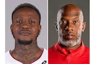 FILE - This photo combo shows from left, Miami Heat guard Terry Rozier and Portland Trail...