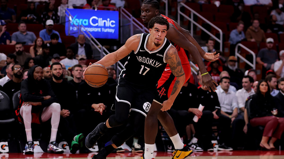 Brooklyn Nets forward Michael Porter Jr. (17) drives to the basket against Houston Rockets center Clint Capela (30) during the fourth quarter at Toyota Center.