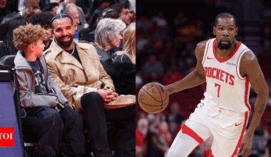 Drake pulls up courtside and shares a moment with Kevin Durant during the Toronto Raptors vs Houston Rockets match | NBA News