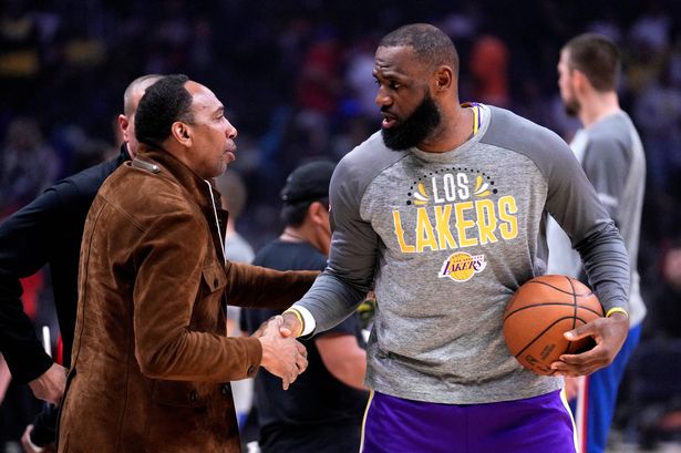 Stephen A. Smith and LeBron James on the court