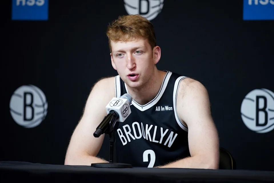 Danny Wolf speaks to the media during Brooklyn Nets Media Day at Brooklyn Nets HSS Training Center on September 23, 2025 in the Brooklyn borough of New York City. Getty Images