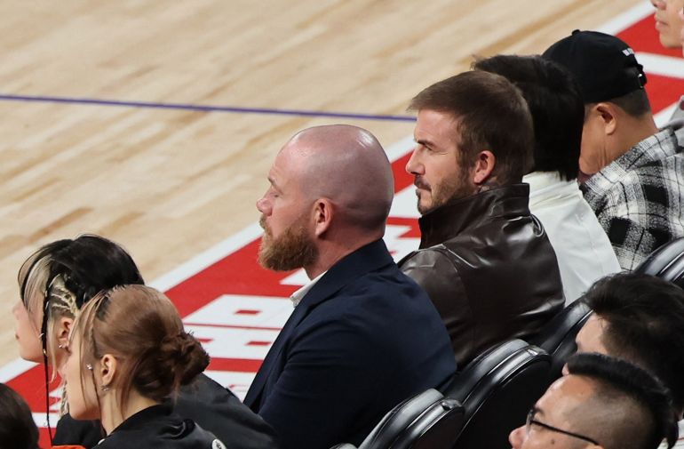  Former footballer, Inter Miami CF co-owner and Salford City co-owner David Beckham looks on during the Brooklyn Nets-Phoenix Suns match
