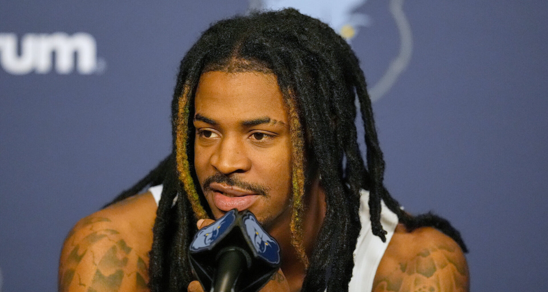 Former Crestwood star and current Memphis Grizzlies guard Ja Morant speaks during a news conference on Monday, Sept. 29, in Memphis, Tennessee.