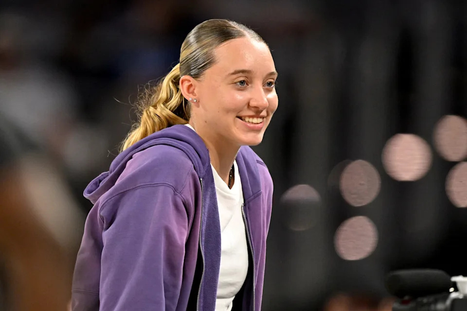 Oct 6, 2025; Fort Worth, Texas, USA; Dallas Wings guard Paige Bueckers looks on during the second quarter between the Dallas Mavericks and the Oklahoma City Thunder at Dickie's Arena. Mandatory Credit: Jerome Miron-Imagn Images