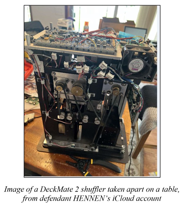 Game organizers used compromised automatic shufflers so they could predict which player had the best hand. (DOJ)