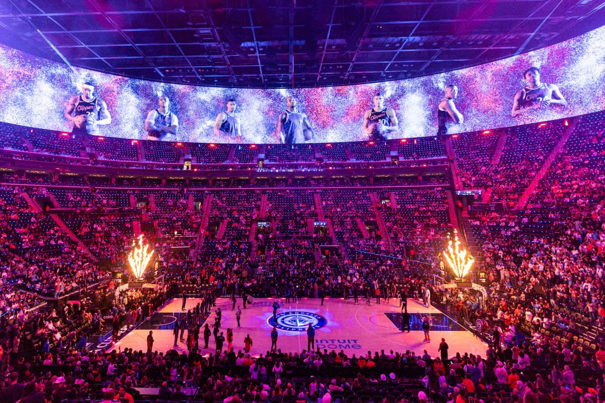 The 2025-26 Los Angeles Clippers are introduced before their first home game of the season against the Phoenix Suns at the Intuit Dome on October 24, 2025 in Inglewood California.
