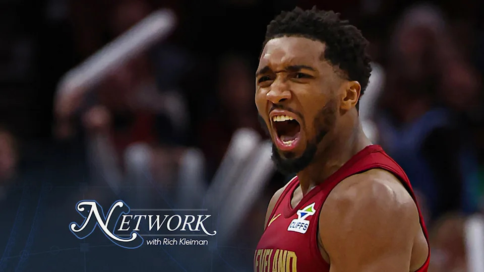 Donovan Mitchell #45 of the Cleveland Cavaliers celebrates during the game against the Boston Celtics on December 1, 2024 at Rocket Mortgage FieldHouse in Cleveland, Ohio. (Photo by Lauren Leigh Bacho/NBAE via Getty Images)