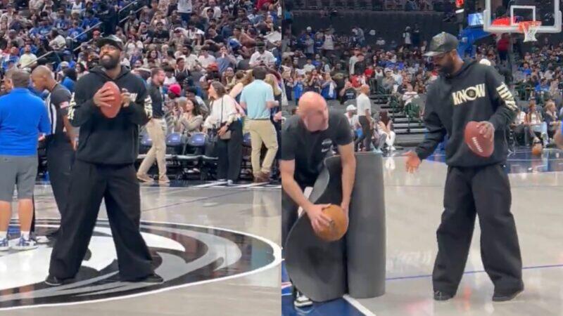 Kyrie Irving Spotted Having Fun Throwing Football With Fans During Mavericks’ Fan Jam Event [VIDEO]