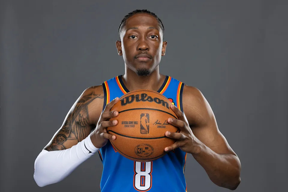 Sep 29, 2025; Oklahoma City, OK, USA; Oklahoma City Thunder forward Jalen Williams poses for a photo during the 2025 Oklahoma City Thunder media day at Paycom Center. Mandatory Credit: Alonzo Adams-Imagn Images
