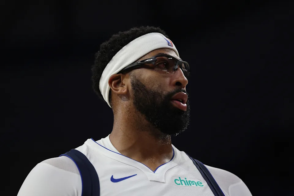 FORT WORTH, TEXAS - OCTOBER 06: Anthony Davis #3 of the Dallas Mavericks walks backcourt during the first half of a preseason game against the Oklahoma City Thunder at Dickies Arena on October 06, 2025 in Fort Worth, Texas. NOTE TO USER: User expressly acknowledges and agrees that, by downloading and or using this photograph, User is consenting to the terms and conditions of the Getty Images License Agreement. (Photo by Stacy Revere/Getty Images)