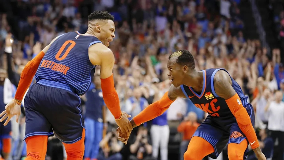 Russell Westbrook and Dennis Schroder© Alonzo Adams
