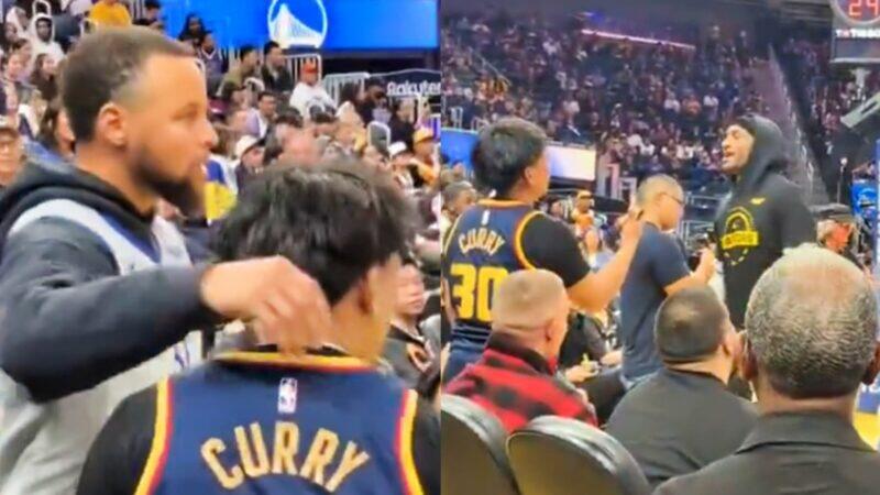 Stephen Curry Hilariously Had A Warriors Fan Flip Off Gary Payton II After Pretending To Ask For His Autograph [VIDEO]