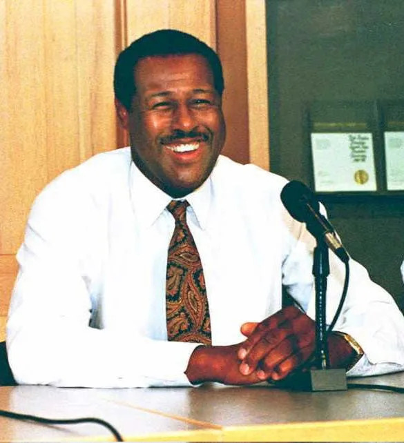 WALTHAM, MA - JUNE 19: Ex-Boston Celtic Player M.L. Carr smiles during a press conference, at Brandeis University in Waltham, Massachusetts, where it was announced that along with his other duties with the Celtics, he was also being elevated to Head Coach.