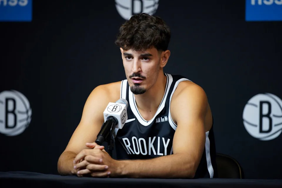 Ben Saraf speaks to the media during Brooklyn Nets Media Day at Brooklyn Nets HSS Training Center on September 23, 2025 in the Brooklyn borough of New York City. Getty Images