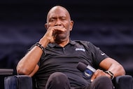Dallas Mavericks 1981 No. 1 overall pick Mark Aguirre is overcome with emotion as he speaks...