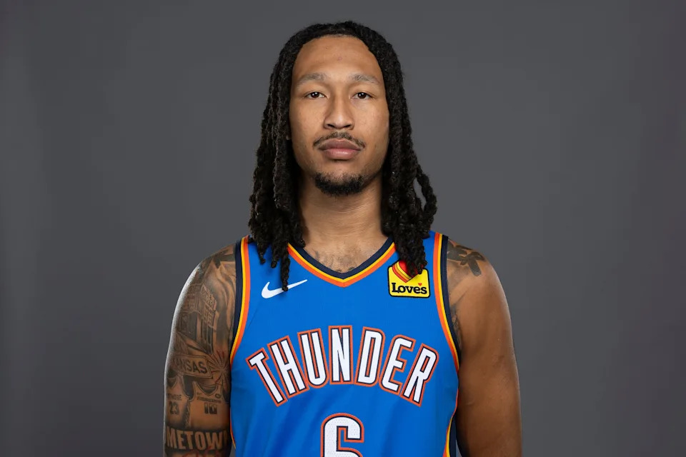 Sep 29, 2025; Oklahoma City, OK, USA; Oklahoma City Thunder forward Jaylin Williams poses for a photo during the 2025 Oklahoma City Thunder media day at Paycom Center. Mandatory Credit: Alonzo Adams-Imagn Images