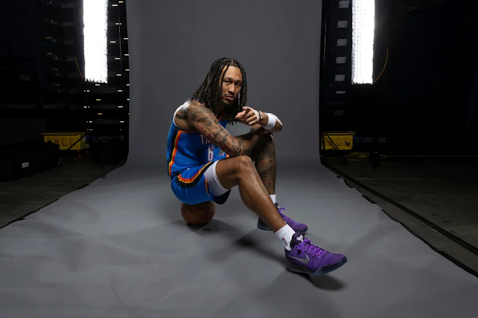 Sep 29, 2025; Oklahoma City, OK, USA; Oklahoma City Thunder forward Jaylin Williams poses for a photo during the 2025 Oklahoma City Thunder media day at Paycom Center. Mandatory Credit: Alonzo Adams-Imagn Images