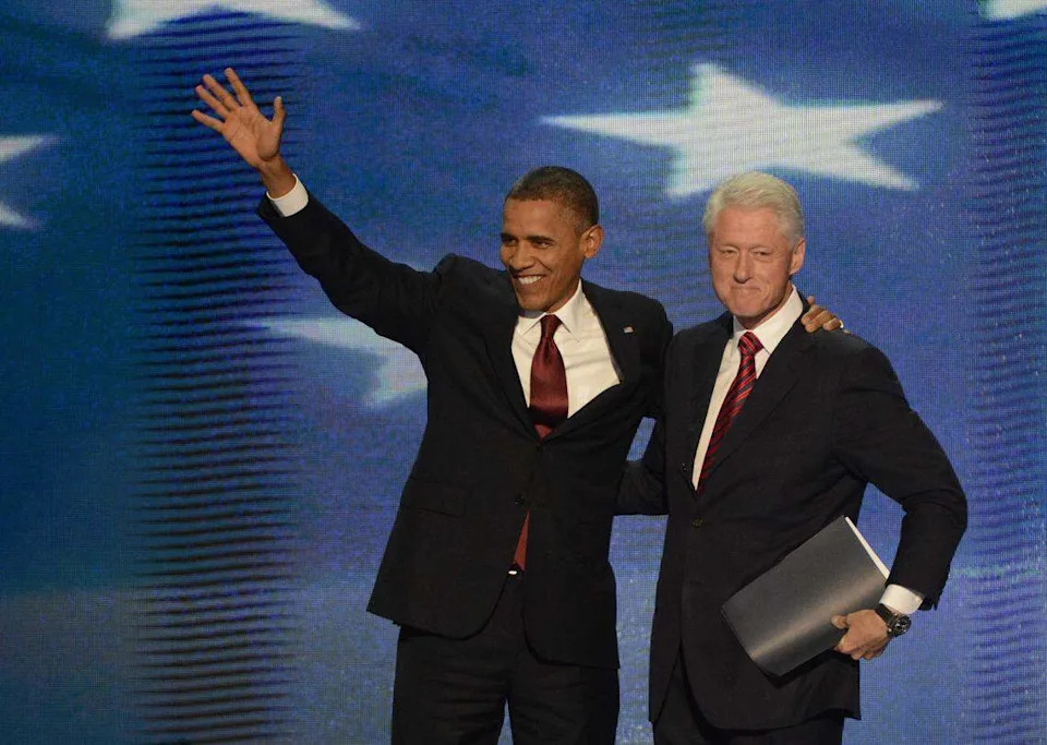 Sept. 5, 2012: Former President Bill Clinton (right) with Barack Obama at the Democratic National Convention at Time Warner Cable Arena in Charlotte on the second night of the DNC convention. 