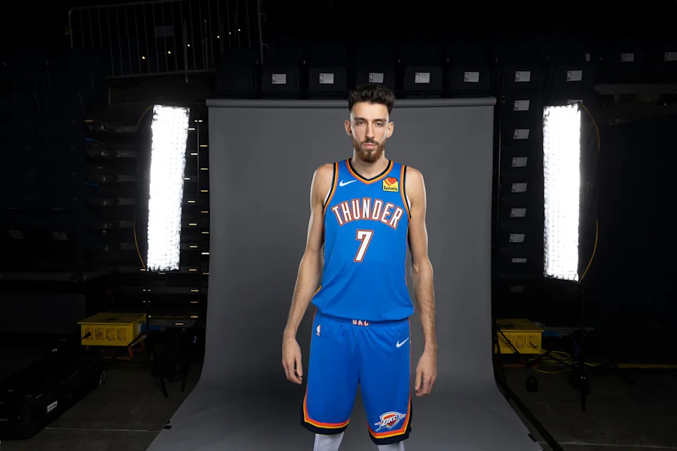 Sep 29, 2025; Oklahoma City, OK, USA; Oklahoma City Thunder forward Chet Holmgren poses for a photo during the 2025 Oklahoma City Thunder media day at Paycom Center. Mandatory Credit: Alonzo Adams-Imagn Images