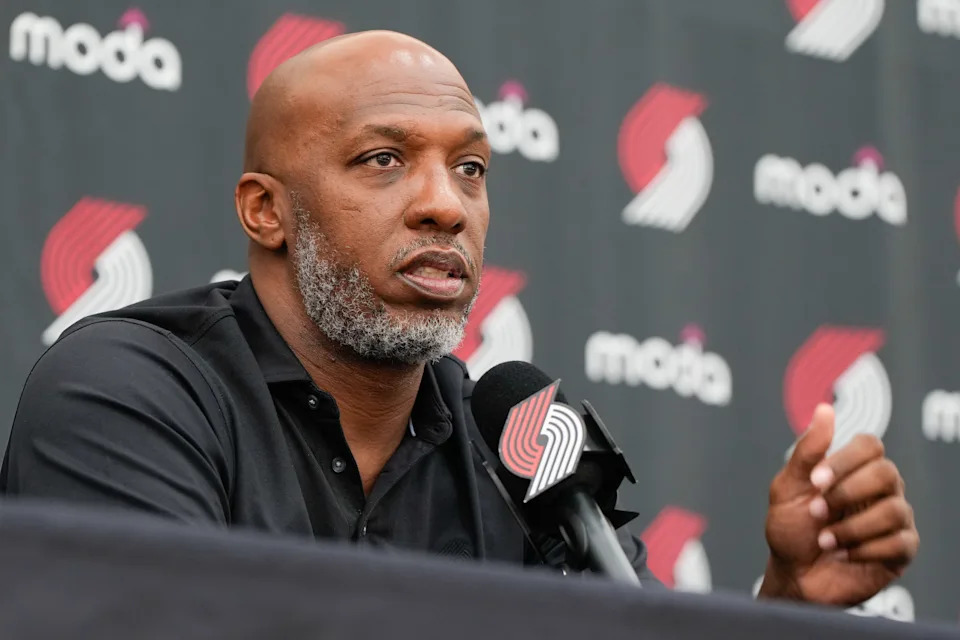 Portland Trail Blazers head coach Chauncey Billups speaks during a news conference on Friday, June 27, 2025, in Portland, Ore. (AP Photo/Jenny Kane)