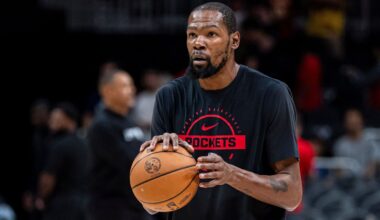 Houston Rockets forward Kevin Durant (7) warms up prior to the game against the Atlanta Hawks at State Farm Arena. (file photo)
