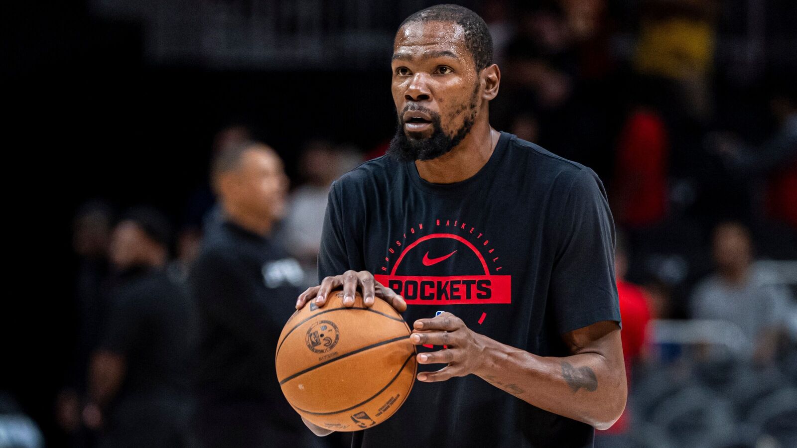 Houston Rockets forward Kevin Durant (7) warms up prior to the game against the Atlanta Hawks at State Farm Arena. (file photo)