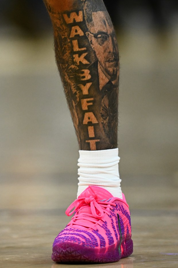Los Angeles Lakers' R.J. Davis (55) stands on the court in the fourth quarter of their preseason NBA game at Chase Center in San Francisco, Calif., on Sunday, Oct. 5, 2025. (Jose Carlos Fajardo/Bay Area News Group)