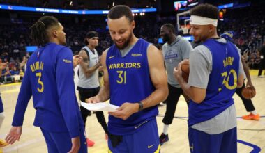 Steph Curry and Seth Curry switch numbers at Warriors' open practice