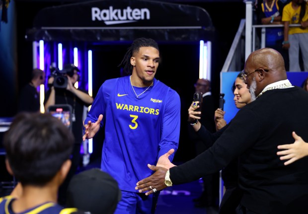 Golden State Warriors' Will Richard #3 is introduced during their...