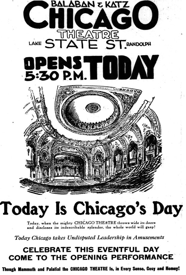 The Chicago Theatre opened as a movie house at 175 N. State St. on Oct. 26, 1921. (Chicago Tribune)