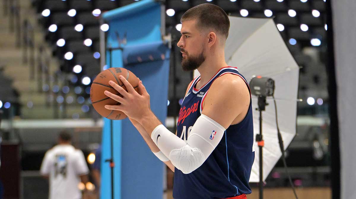 Clippers center Ivica Zubac (40) photographed during media day at Intuit Dome