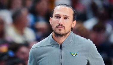 Dallas Wings head coach Chris Koclanes looks on during the first half of a WNBA basketball game against the Indiana Fever, Friday, Aug. 1, 2025, in Dallas. (AP Photo/Julio Cortez, FIle)