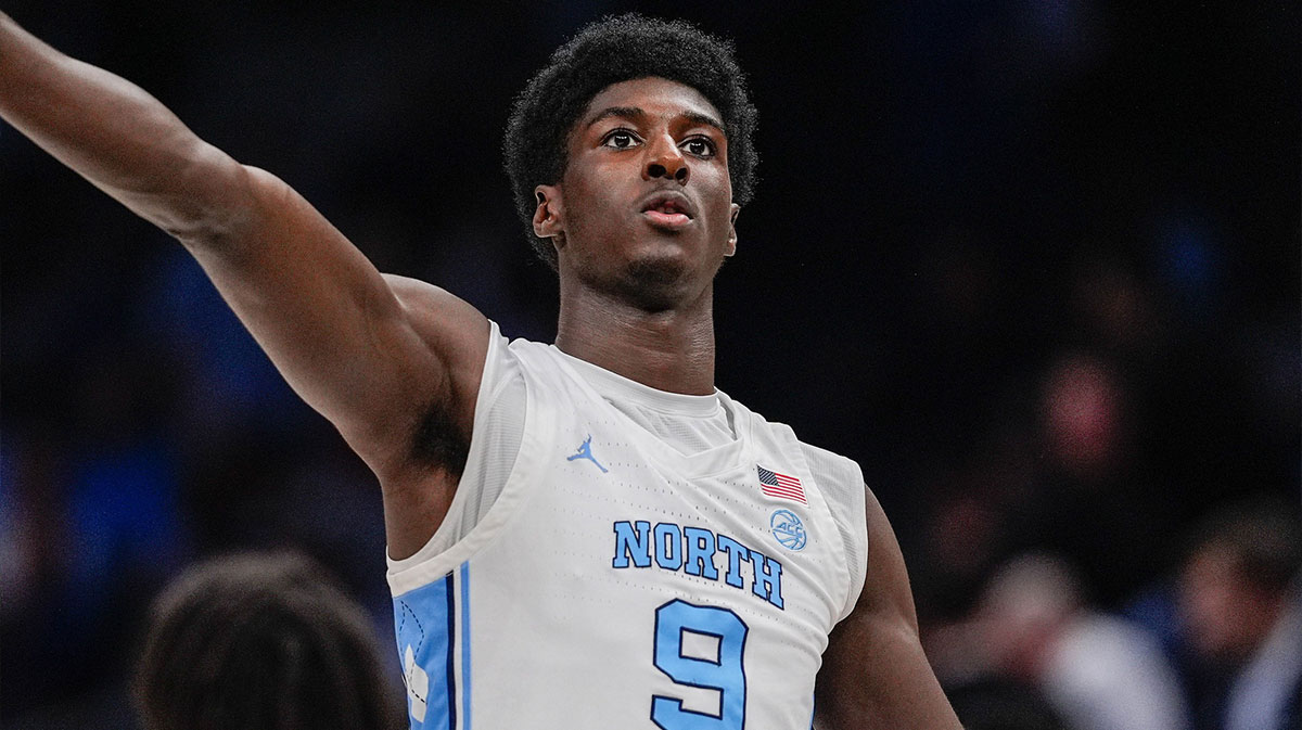 North Carolina Tar Heels guard Drake Powell (9) during the first half at Spectrum Center.