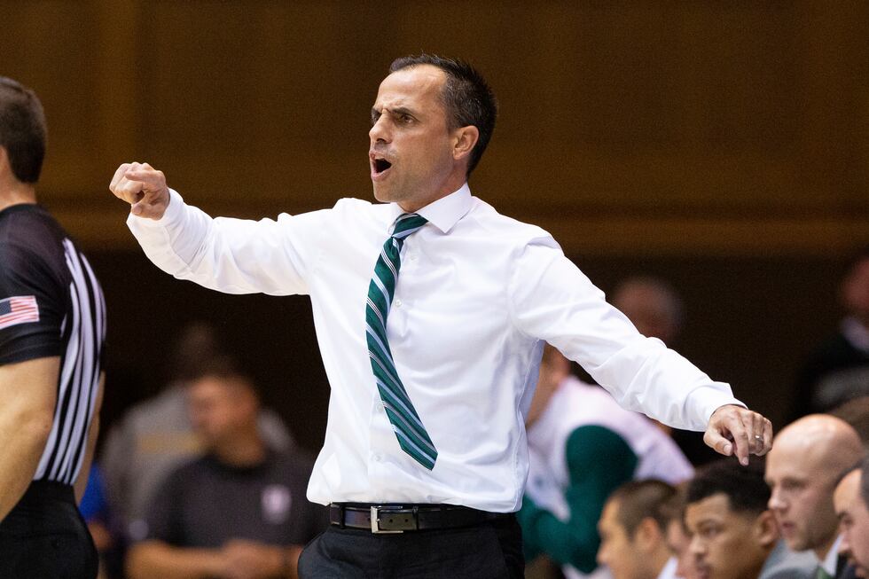 FILE - Northwest Missouri State head coach Ben McCollum shouts to his team during an NCAA...
