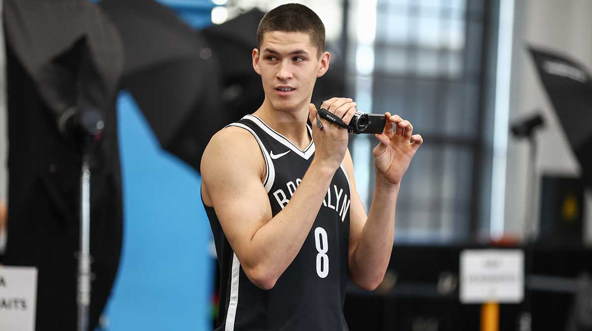 Brooklyn Nets guard Egor Demin (8) at Media Day.