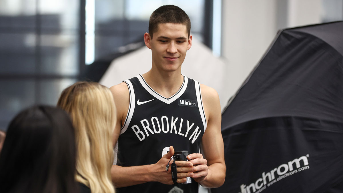 Brooklyn Nets guard Egor Demin (8) at Media Day.