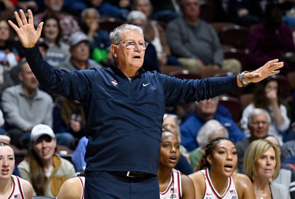 UConn head coach Geno Auriemma, coaching during a game last season, said on Oct. 22, 2025 that he would like for the Huskies and Red Storm women's basketball teams to play at Madison Square Garden again.
