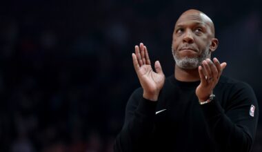 Head coach Chauncey Billups of Portland Trail Blazers looks on against the Utah Jazz...
