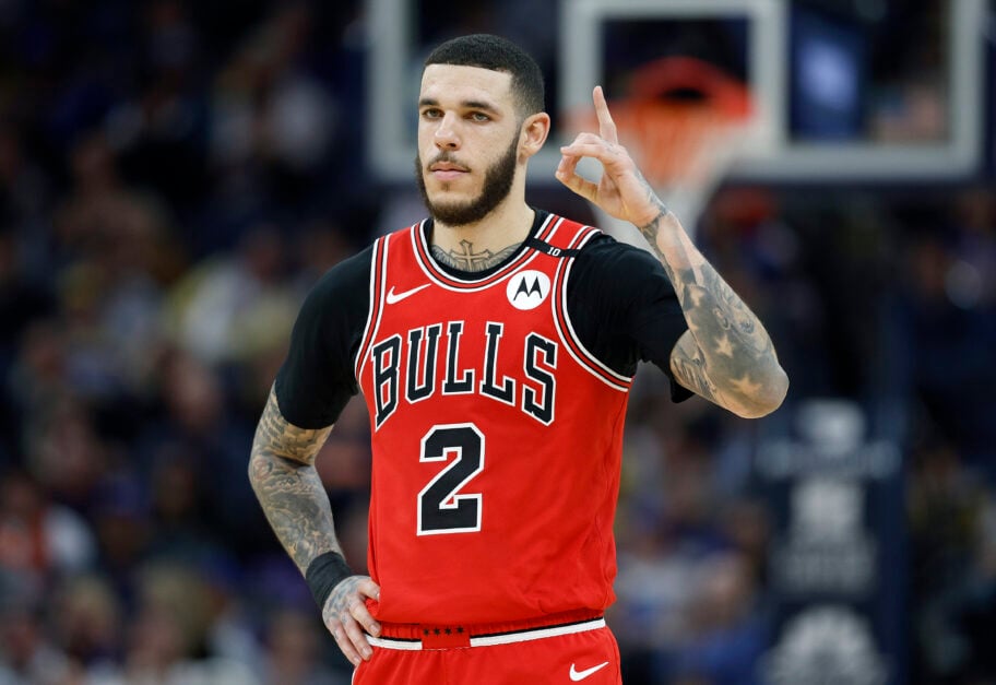 Lonzo Ball #2 of the Chicago Bulls looks on against the Golden State Warriors during the second half of an NBA basketball game at Chase Center.