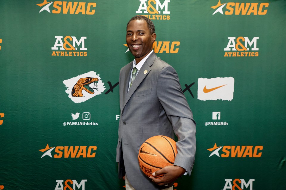 TALLAHASSEE, FL - APRIL 21: Newly-named Head Coach Charlie Ward poses for a photo after the introductory press conference at the Alfred Lawson Jr. Multipurpose Center and Teaching Gymnasium on the campus of Florida A&M University on April 21, 2025 in Tallahassee, Florida. Ward is an NBA Veteran and Heisman Trophy-winning quarterback for the Florida State Seminoles. He is also the first Heisman winner to become a college basketball head coach. Ward will be FAMU's 16th Men's Basketball Head Coach. (Photo by Don Juan Moore/Getty Images)