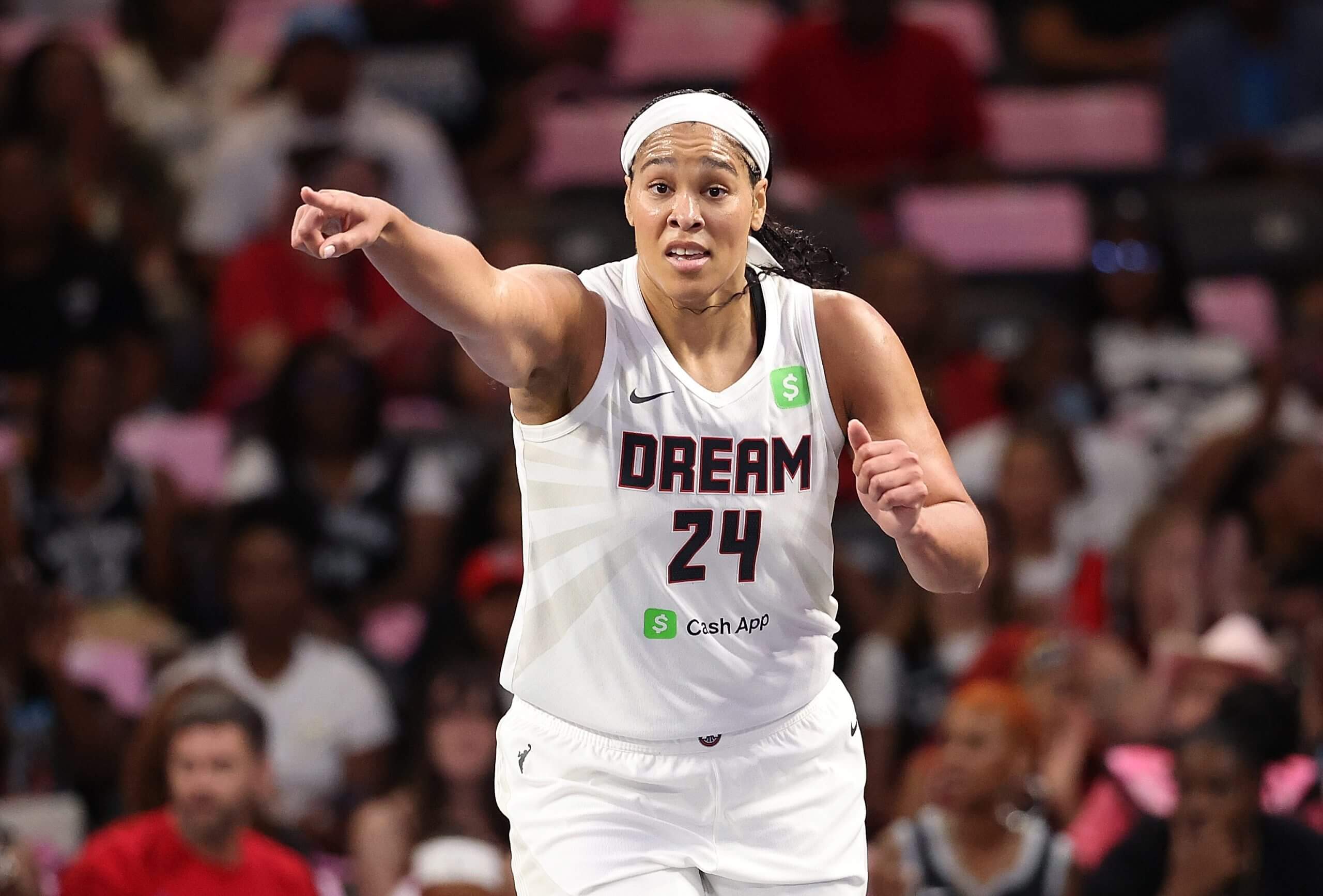 Atlanta's Brionna Jones points down the court.