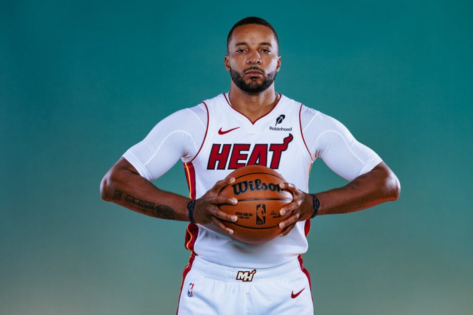 Norman Powell #24 of the Miami Heat poses for a portrait during Miami Heat Media Day at Kaseya Center on September 29, 2025 in Miami, Florida.