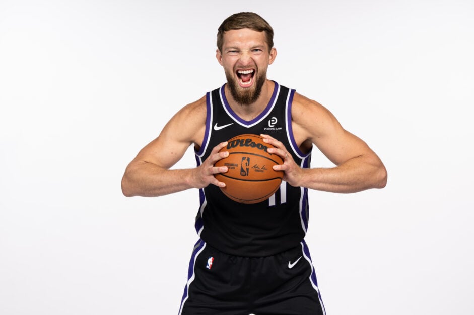 Domantas Sabonis #11 of the Sacramento Kings poses for a photo during a media day photo shoot at Sacramento Kings Practice Facility.