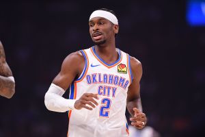 OKLAHOMA CITY, OKLAHOMA - OCTOBER 9: Shai Gilgeous-Alexander #2 of the Oklahoma City Thunder runs down the floor during the first half of the preseason game against the Charlotte Hornets at Paycom Center on October 9, 2025 in Oklahoma City, Oklahoma. NOTE TO USER: User expressly acknowledges and agrees that, by downloading and or using this photograph, User is consenting to the terms and conditions of the Getty Images License Agreement. (Photo by Joshua Gateley/Getty Images)