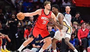 BIRMINGHAM, AL - OCTOBER 14: Alperen Sengun #28 of the Houston Rockets drives to the basket during the game against the New Orleans Pelicans during Preseason on October 14, 2025 at Legacy Arena at the BJCC in Birmingham, Alabama. NOTE TO USER: User expressly acknowledges and agrees that, by downloading and/or using this Photograph, user is consenting to the terms and conditions of the Getty Images License Agreement. Mandatory Copyright Notice: Copyright 2025 NBAE (Photo by Adam Hagy/NBAE via Getty Images)