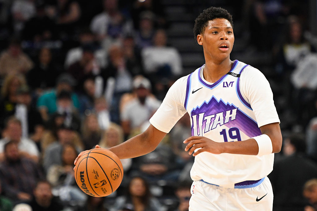 SALT LAKE CITY, UTAH - OCTOBER 13: Ace Bailey #19 of the Utah Jazz in action during the first half of a preseason game against the Dallas Mavericks on October 13, 2025 at Delta Center in Salt Lake City, Utah. NOTE TO USER: User expressly acknowledges and agrees that, by downloading and or using this photograph, User is consenting to the terms and conditions of the Getty Images License Agreement. (Photo by Alex Goodlett/Getty Images)