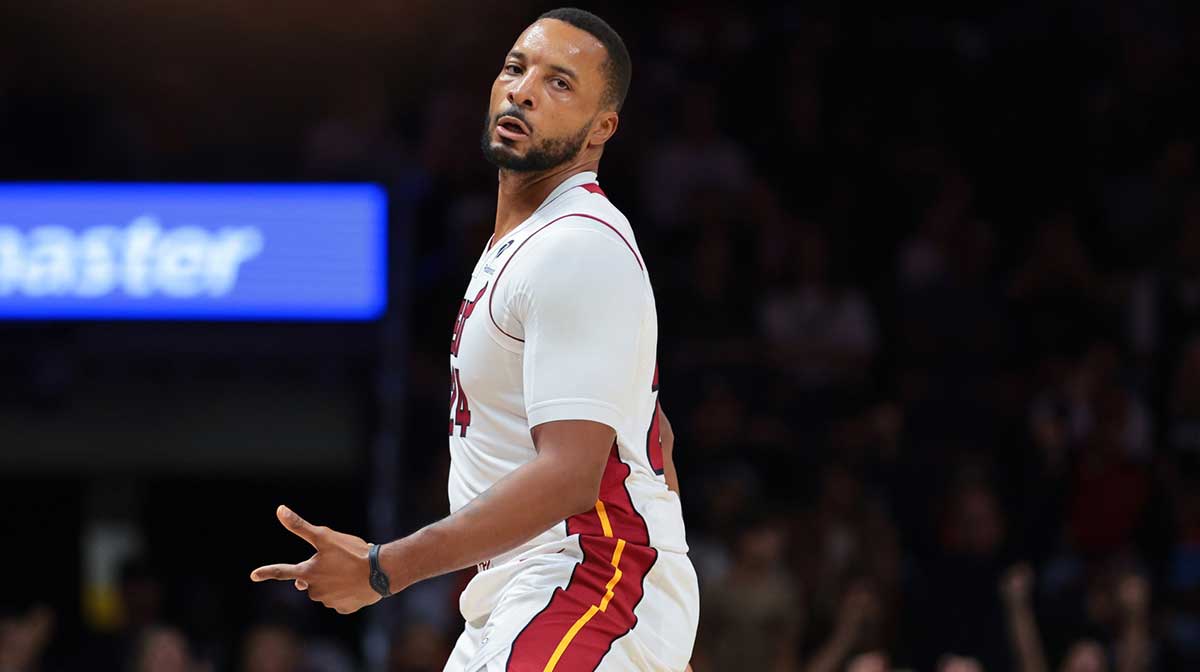 Heat guard Norman Powell (24) reacts after scoring against the Milwaukee Bucks during the second quarter at Kaseya Center